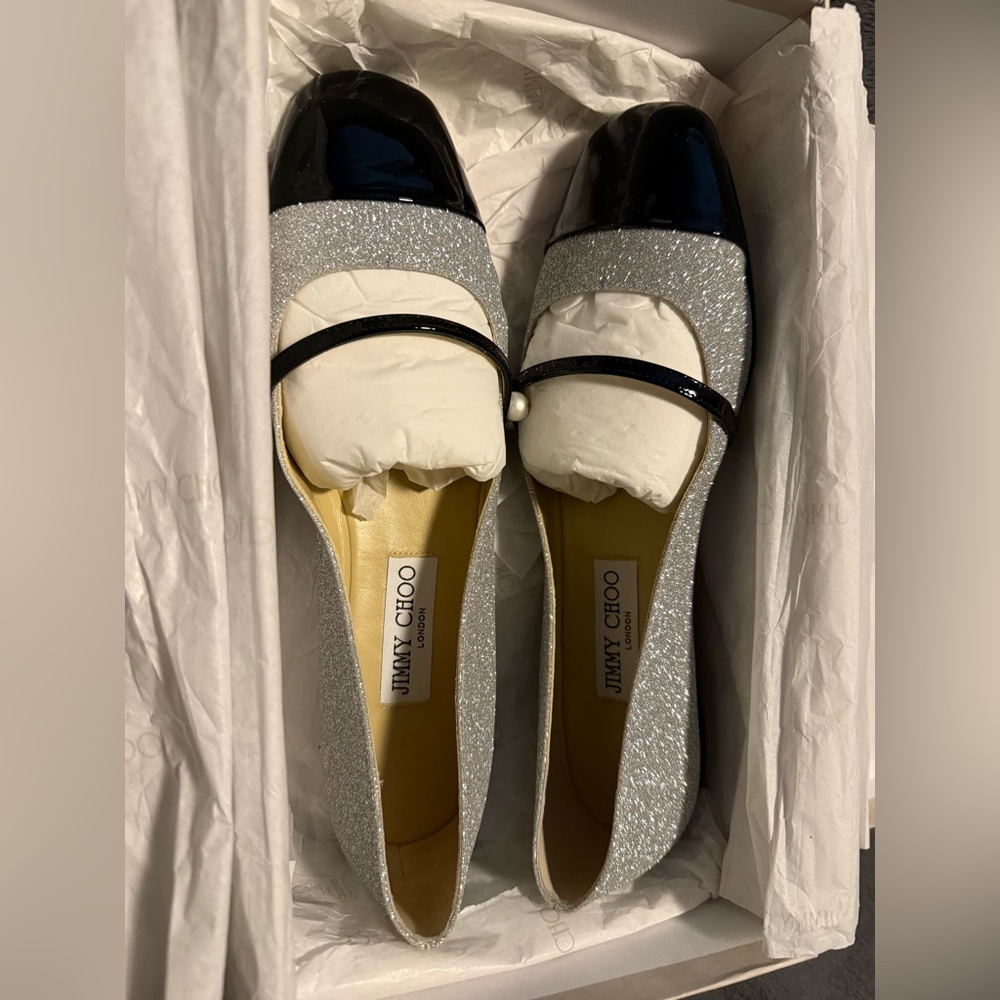 Jimmy Choo Glitter Silver and Black Elisa Flats - brand new - Picture 5 of 13